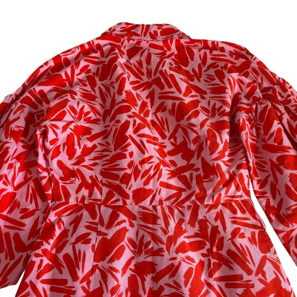 Veronica Beard Samy Red & Pink Poppy Floral Print Button Up Mini Shirt Dress 4 - Picture 11 of 12